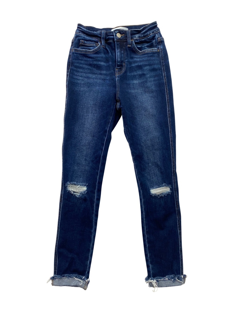 Flying Monkey High Rise Ankle Skinny Jeans Size 23 Distressed Raw Hem Dark Wash